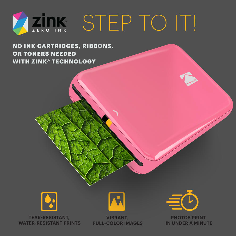 Kodak Step Wireless Photo Printer (Pink) Compatible with iOS & Android Devices