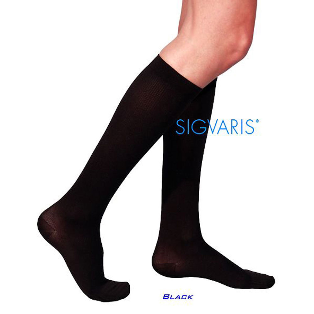 SIGVARIS 233CWG Womens Cotton Calf High w/ Grip Top-Large Long-Black