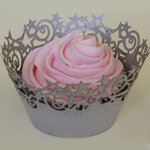PME Sugarcraft PME Cupcake Wrapper Stars, Silver, 12 per pack