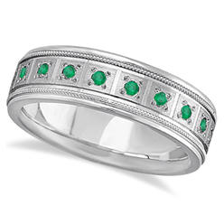 Men S Rings Emerald Sears Allurez Emerald Ring For Men Wedding Band Palladium 0 80ctw