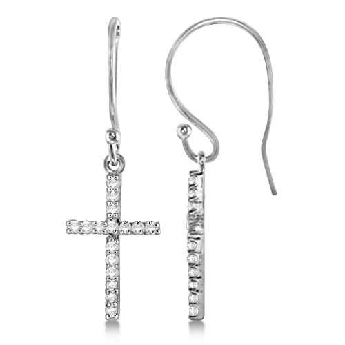14k White Gold Cross Earrings Allurez Dangle Diamond Cross Earrings 14k White Gold 0 20ct