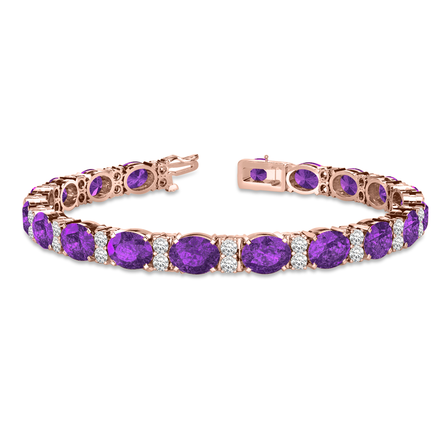 Bracelets Amethyst Sears Allurez Diamond And Oval Cut Amethyst Tennis Bracelet 14k Rose Gold 13 62ct