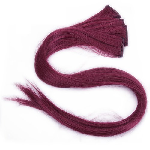 flying beauty Burgundy Clip in Human Hair Extensions Straight Burgundy Clip  on Highlights 5 Pieces/set 18 Inch Color Burgundy