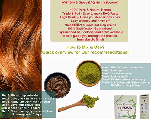 Silk Stone Natural Henna Powder Pure For Hair Dye And Body Art Vegan Gluten Free Color 100 Grams