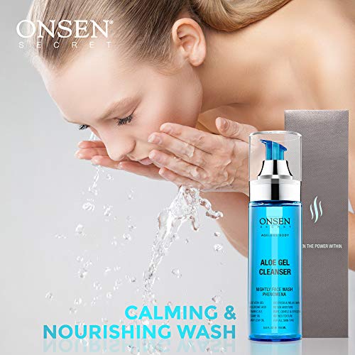 Onsen Secret Onsen Japanese Aloe Vera Face Wash - Premium Nightly Facial Cleanser for Makeup Removal, Heals Dry & Sensitive Skin, Hyaluronic 