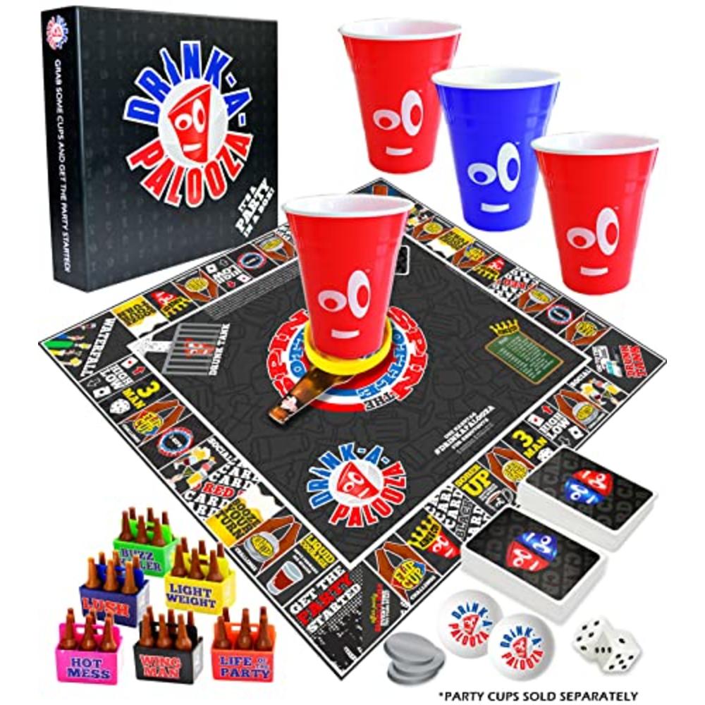 DRINK-A-PALOOZA Board Games: Party Drinking Games for Adults - Game Night Party Games | Fun Adult Beer Games Gift with Beer Pong