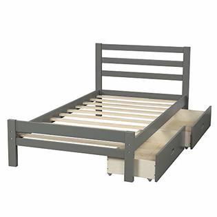 Twin Platform Bed With Storage Drawers, Solid Wood Twin Bed Frame With Storage Drawers