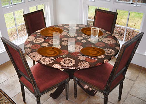 Covers For The Home Deluxe Elastic Edged Flannel Backed Vinyl Fitted Table Cover Medallion Pattern Large Round Fits Tables Deluxe Elastic Edged Flannel Backed, Fitted Round Table Covers Vinyl Plank