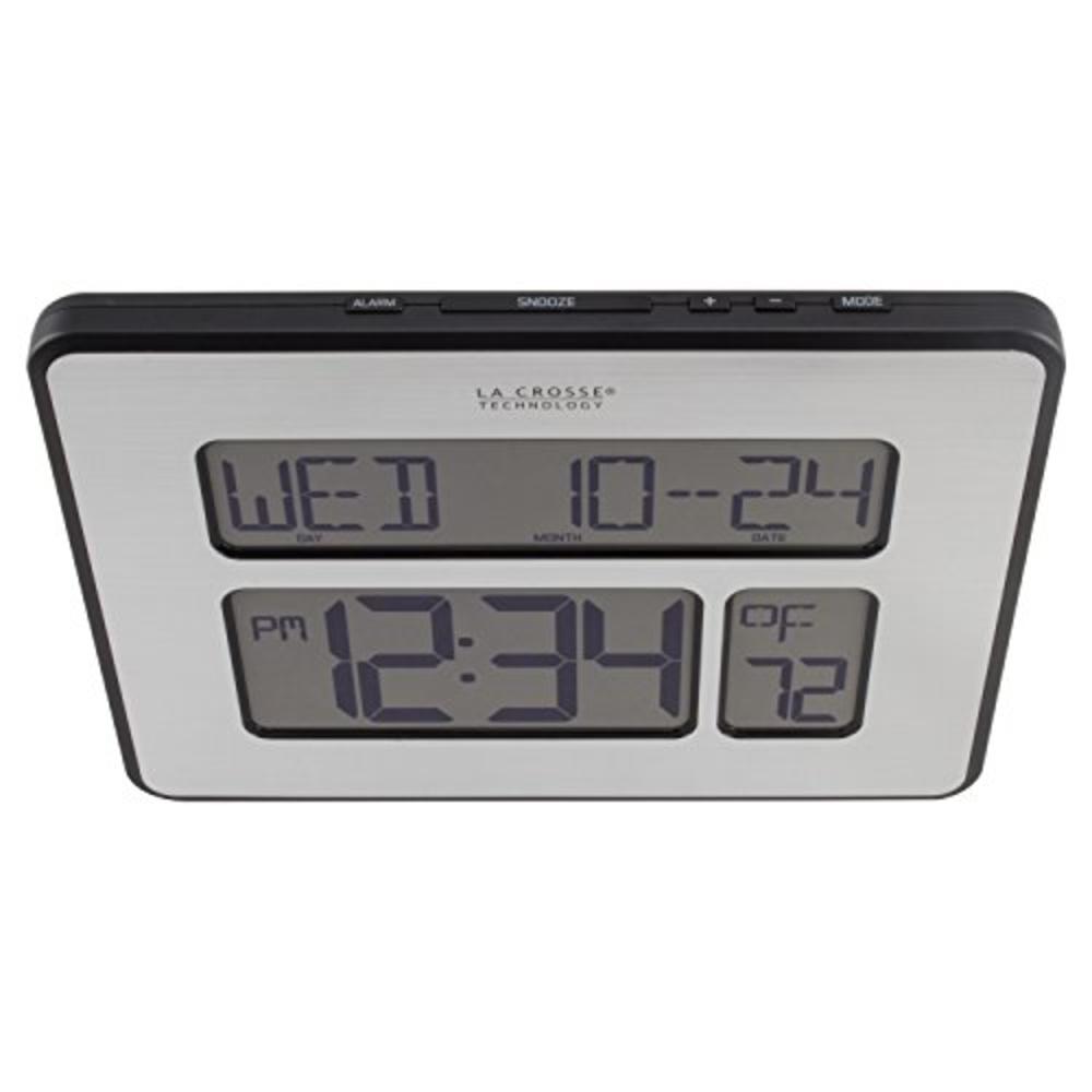 La Crosse Technology 513-1419-INT Atomic Full Calendar Clock with Extra Large Digits - Perfect Gift for the Elderly, Silver, 9.8