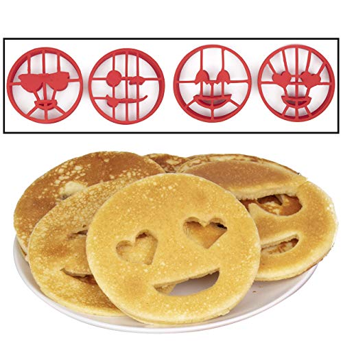 Good Cooking Emoji Pancake Molds and Egg Rings (4 Pack) for Kids AND Adults - Reusable Silicone Smiley Face Maker Doubles as Cookie Maker Set