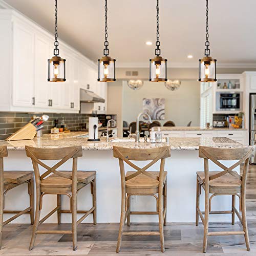 Log Barn Pendant Lighting For Kitchen Island Farmhouse Mini Chandelier In Faux Wood Metal With Bubbled Glass Shade Rustic Ceil Log Barn Pendant Lighting For Kitchen, Small Chandelier For Kitchen Island