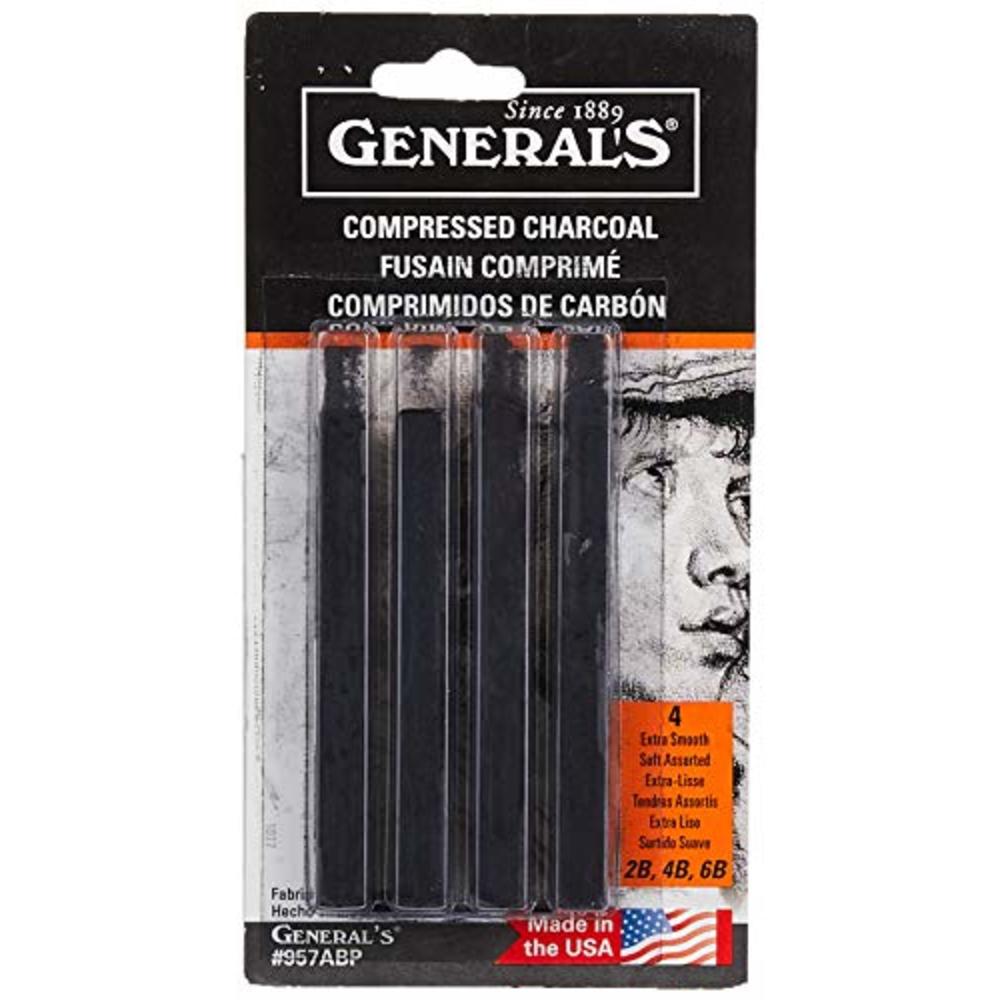 General's General Pencil 957ABP Compressed Charcoal Sticks 4/Pkg-Black - Soft Assorted