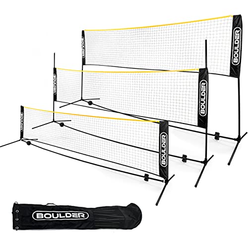 Boulder Badminton Pickleball Net - Height Adjustable Portable Net for Junior Tennis, Kids Volleyball & Soccer, and Backyard Game