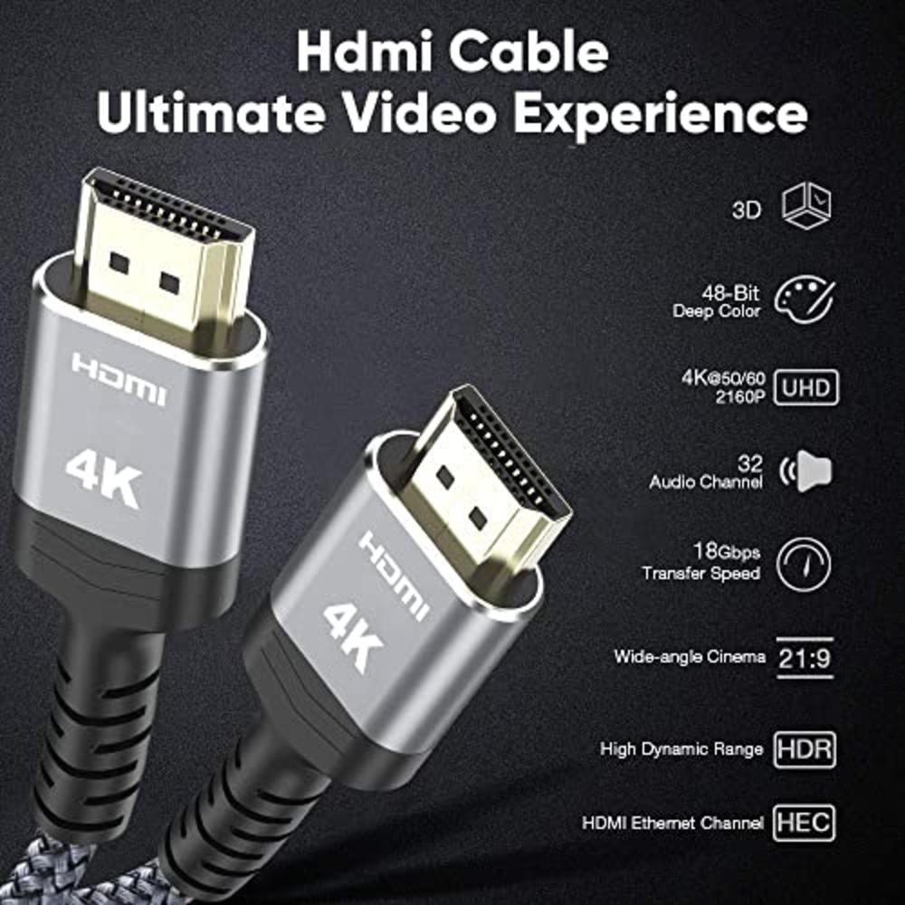 Highwings 4K 60HZ HDMI Cable 6.6FT,Highwings 18Gbps High Speed HDMI 2.0 Braided Cord-Supports (4K 60Hz HDR,Video 4K 2160p 1080p 3D HDCP 2.