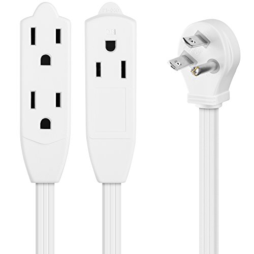 Maximm Extension Cord 6 Feet Flat Plug/Wire, Multi Outlet - 3 Prong Angled Plug Extension Cord - White