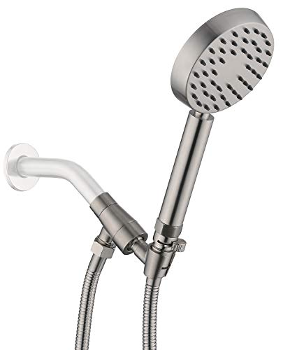 G-Promise Solid Metal Brushed Nickel Handheld Shower Head With Extra Long Stainless Steel Hose & Brass Holder Bracket ,Equipped with Flow