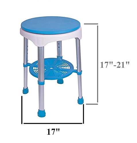 Healthline Bath Bench Round Stool with Padded Rotating Seat, White with Blue Seat