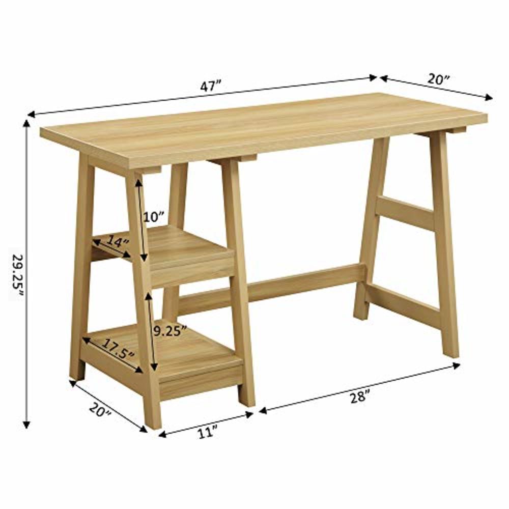 Convenience Concepts Designs2Go Trestle Desk with Shelves, Light Oak