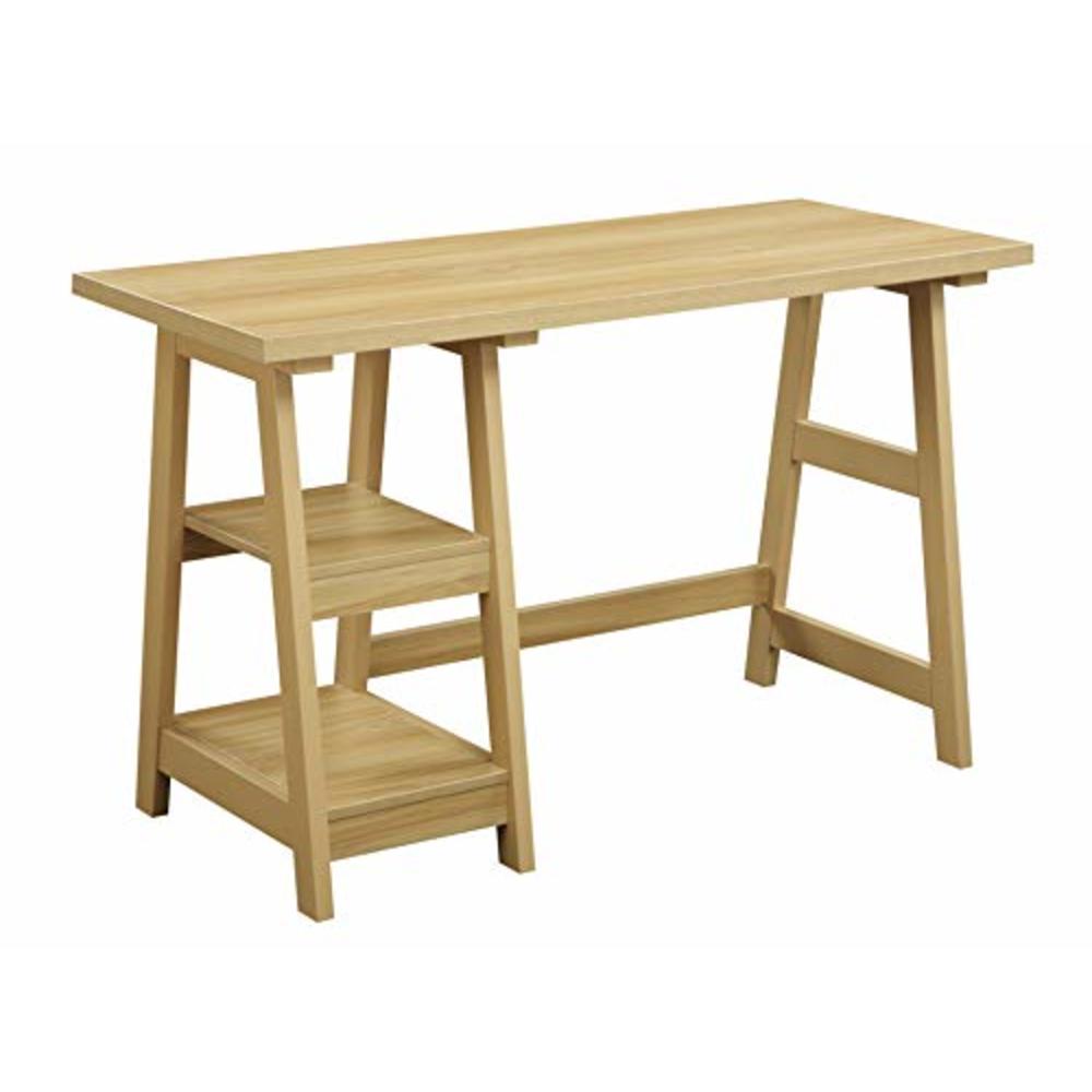 Convenience Concepts Designs2Go Trestle Desk with Shelves, Light Oak