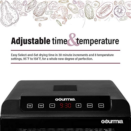 Gourmia GFD1680 Countertop Electric Food Dehydrator - 6 Drying Trays - Digital Countdown Timer - Preset Temperature Settings - R