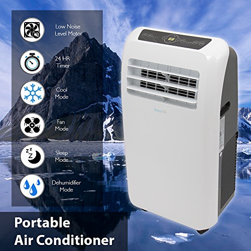 SereneLife 10,000 BTU Portable Air Conditioner with Built-in Dehumidifier, Fan Modes and Window Mount Kit in White Polystyrene SLPAC105W