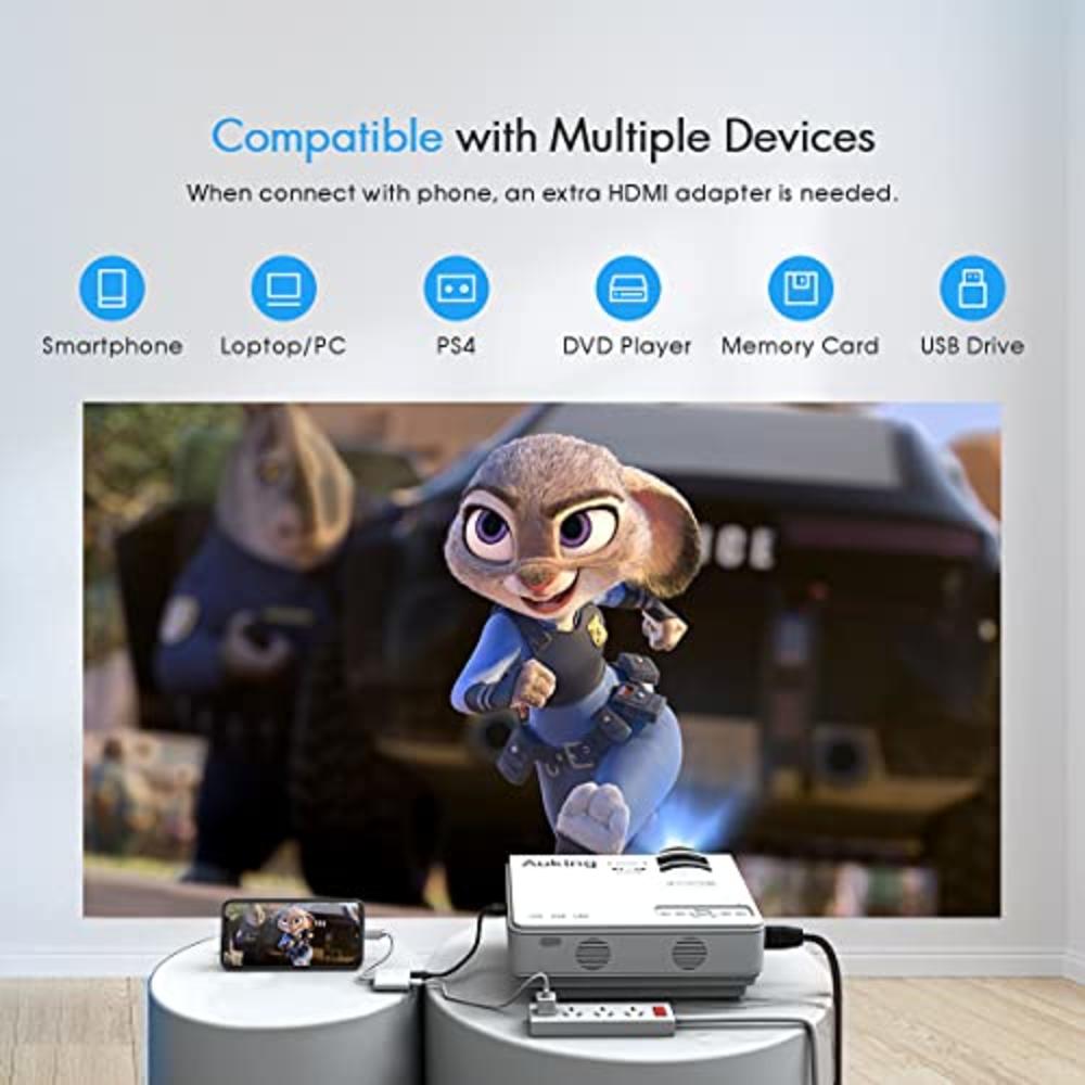 AuKing Mini Projector 2021 Upgraded Portable Video-Projector,55000 Hours Multimedia Home Theater Movie Projector,Compatible with