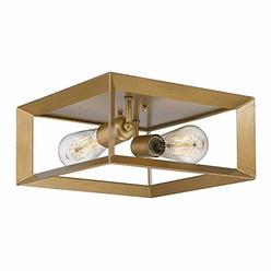 Emliviar 2-Light Flush Mount Light, 12" Ceiling Light Fixture, Antique Brass Finish, 3040-2