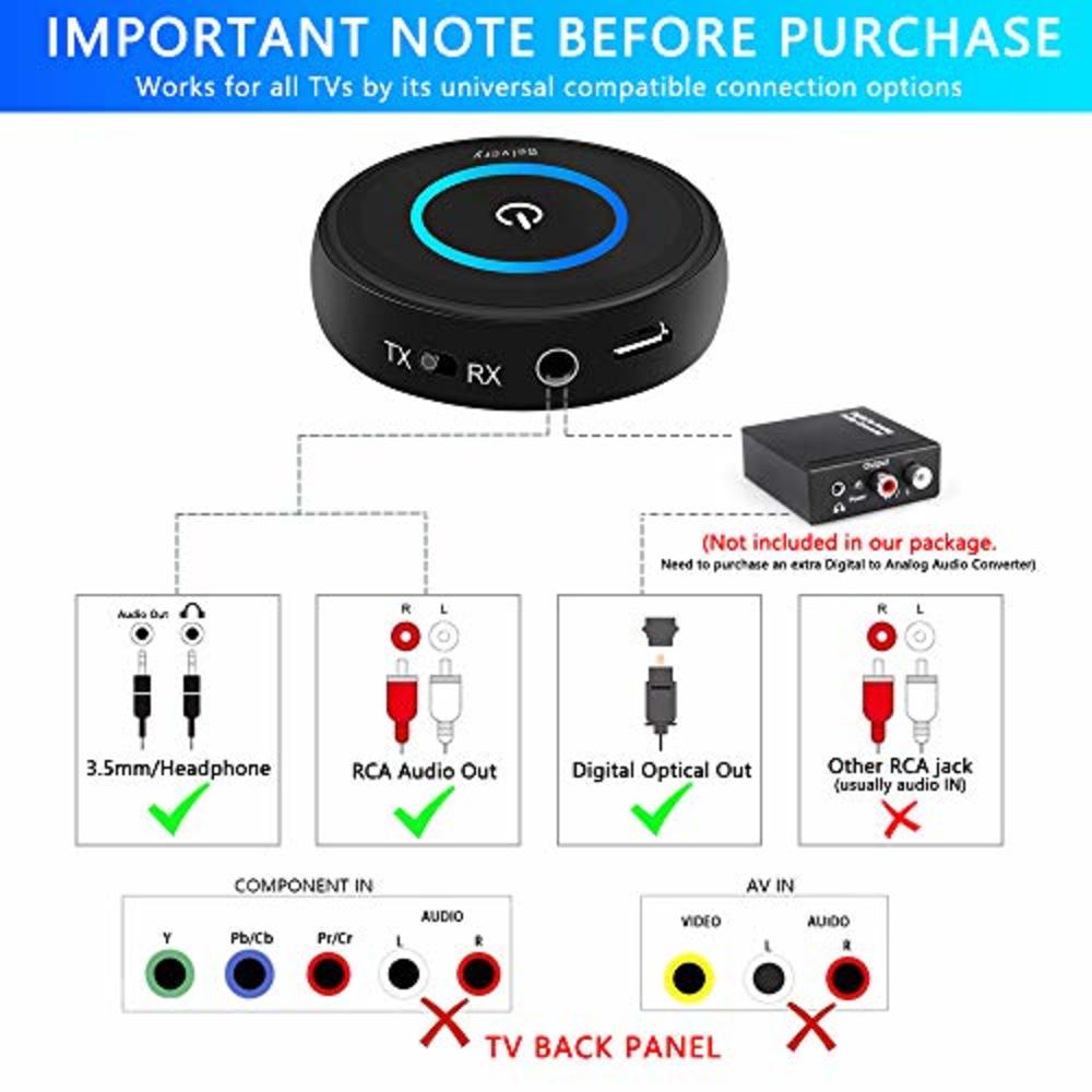 Uithoudingsvermogen motto Enten JTKJ-018-Parent-CA Golvery Bluetooth 5.0 Transmitter Receiver for TV, Aptx  LL/FS 40ms Wireless Audio Adapter for Home Car Stereo PC CD Radio Xbox P