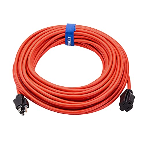 Clear Power 50 ft Outdoor Extension Cord 16/3 SJTW, 3-Prong Grounded Plug, Orange, Water & Weather Resistant, Flame Retardant, G