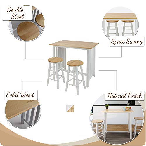 Casual Home 3-Piece Breakfast Set with Solid American Hardwood Top, White