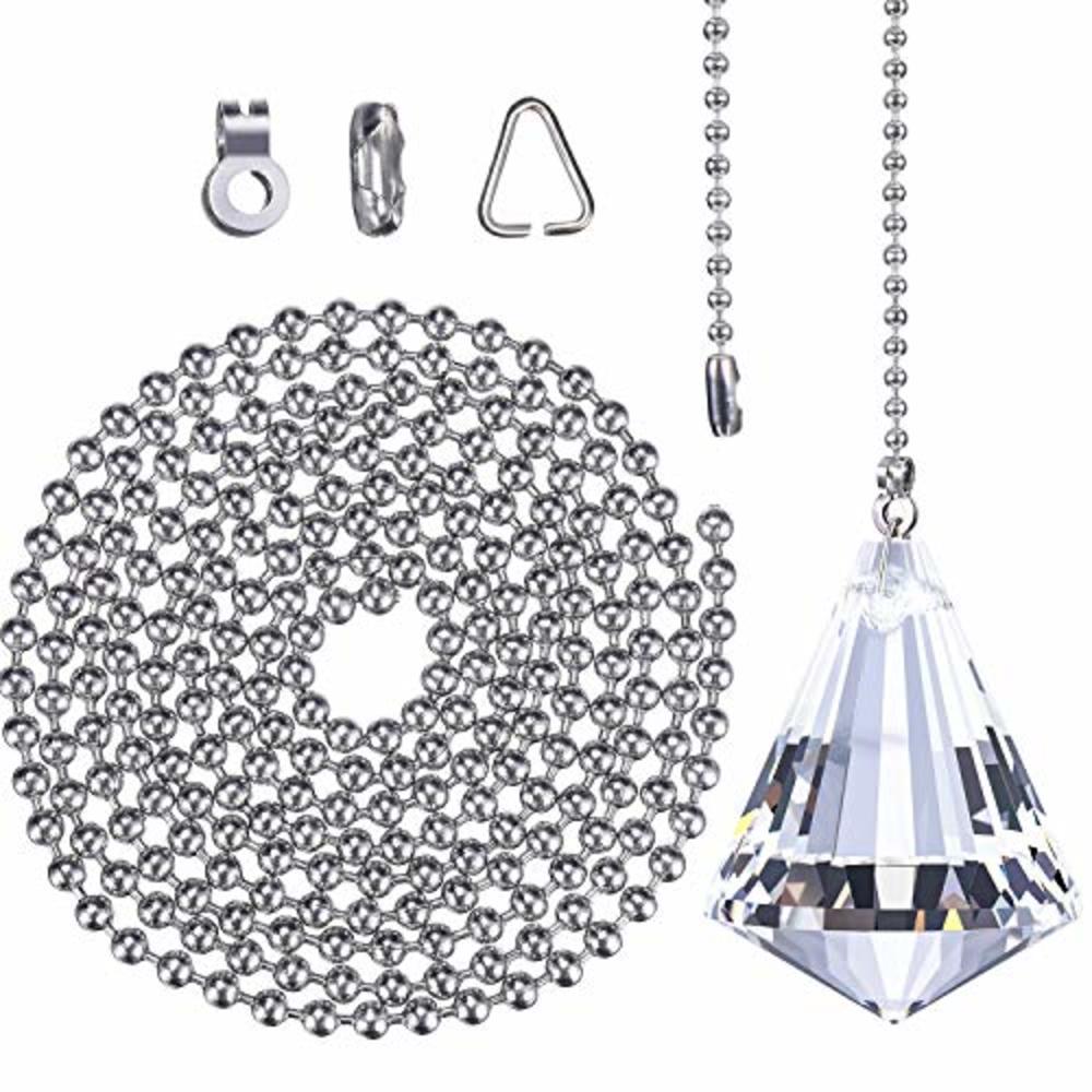 Jovitec 2 Pieces Pull Chain Extension with Connector for Ceiling Light Fan Chain, 1 Meter Long Each Chain (Crystal Cone)
