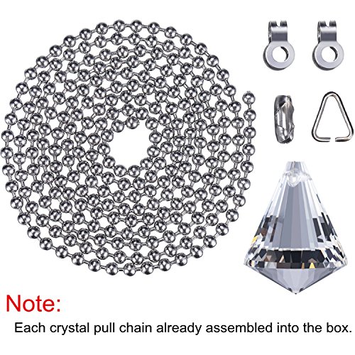 Jovitec 2 Pieces Pull Chain Extension with Connector for Ceiling Light Fan Chain, 1 Meter Long Each Chain (Crystal Cone)