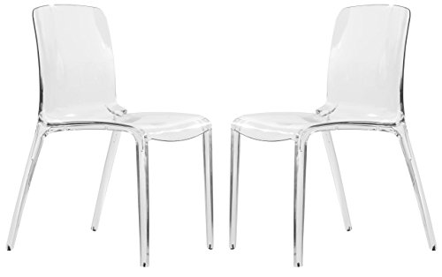 LeisureMod Adler Mid-Century Modern Dining Side Chair, Set of 2 (Clear)