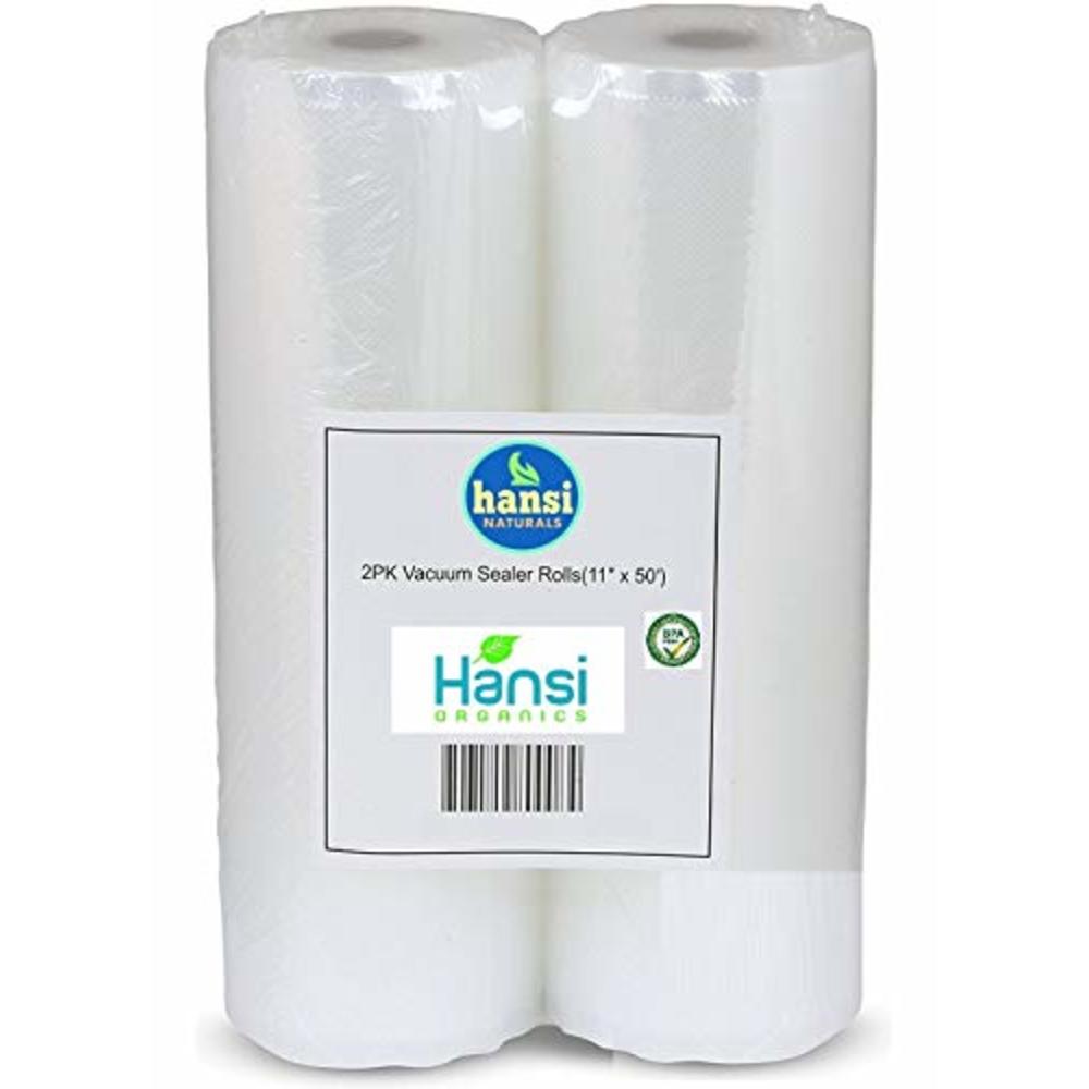 Hansi Naturals 2 Large 11" x 50 Heavy Duty Vacuum Seal Roll (2) Commercial Grade Food Sealer Bags