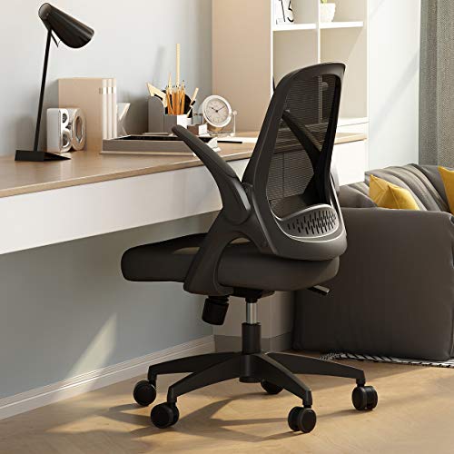 Hbada Office Task Desk Chair Swivel Home Comfort Chairs with Flip-up Arms and Adjustable Height, Black