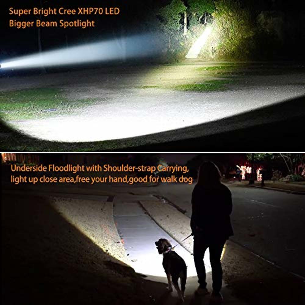 GEPROSMA Super Bright Handheld Led Spotlight Flashlight Powerful Searchlight Portable USB Rechargeable Large 4 Battery 10000mah Long Last