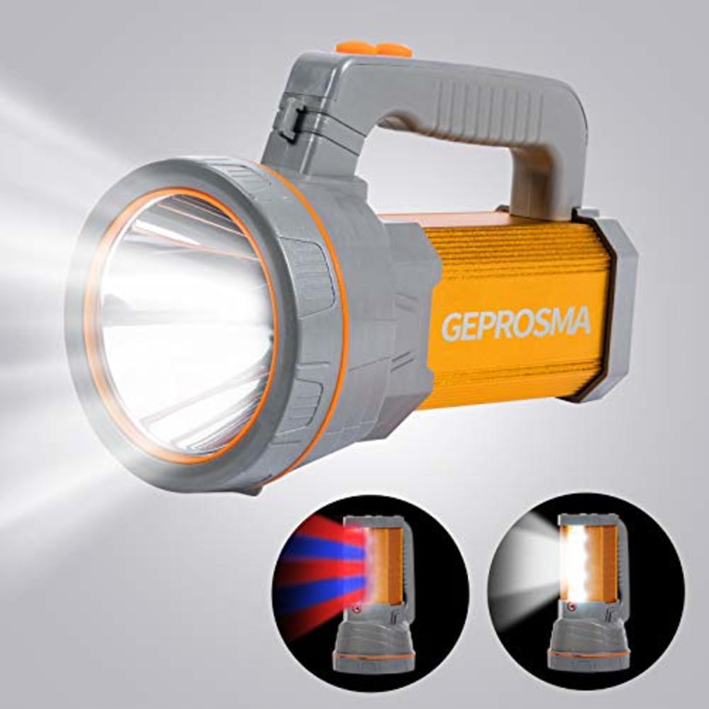 GEPROSMA Super Bright Handheld Led Spotlight Flashlight Powerful Searchlight Portable USB Rechargeable Large 4 Battery 10000mah Long Last