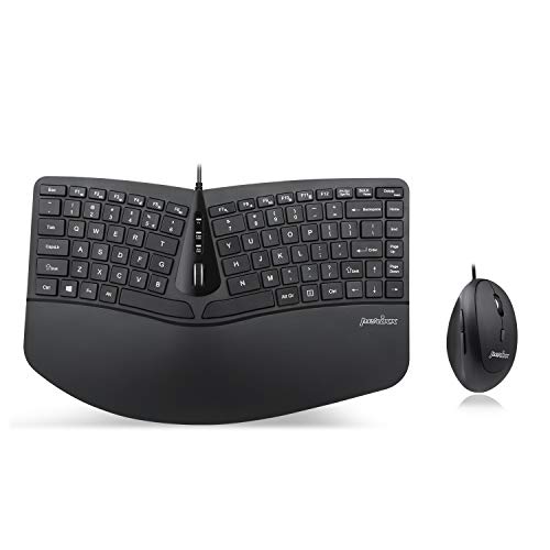 Perixx PERIDUO-406, Wired Mini Ergonomic Split Keyboard and Vertical Mouse Combo - Adjustable Palm Rest - Tilt Scroll Wheel - Me