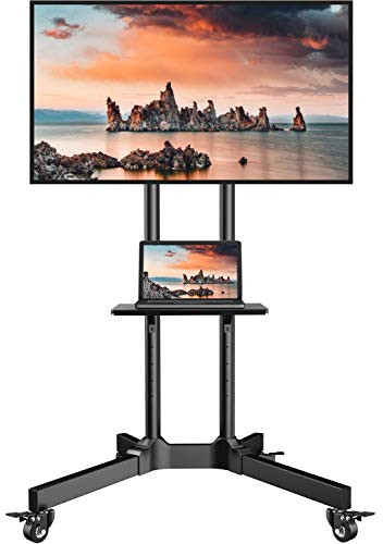 PERLESMITH Mobile TV Cart with Wheels for 32-75 Inch LCD LED 4K Flat Curved Screen TVs- Height Adjustable Rolling TV Stand Hold Up to 132 l
