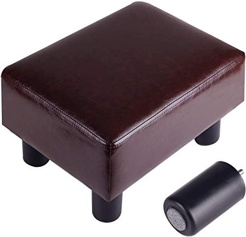 GRUNEN WOLKEN Footrest Small Ottoman Stool PU Faux Leather Modern Rectangle Seat Chair Footstool, Brown