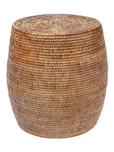 Kouboo La Jolla Round Handwoven Rattan Stool/Side Table, 18" by 18", Honey-Brown