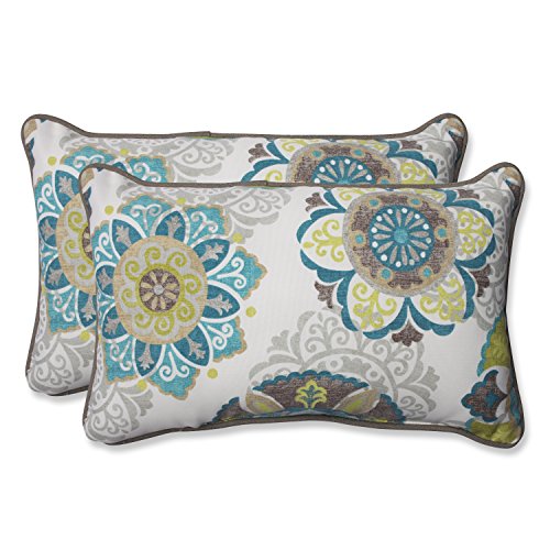 Pillow Perfect Outdoor/Indoor Allodala Oasis Lumbar Pillows, 11.5" x 18.5", Blue, 2 Pack