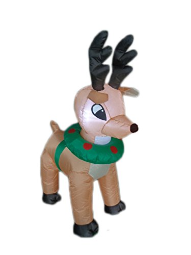 BZB Goods 4 Foot Tall Lighted Christmas Inflatable Reindeer Moose Deer with Wreath LED Lights Outdoor Indoor Holiday Dec