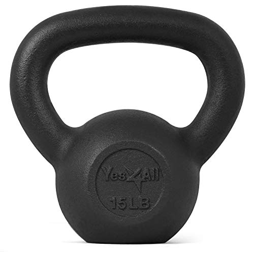 Yes4All Solid Cast Iron Kettlebell Weights Set ?Great for Full Body Workout and Strength Training ?Kettlebell 15 lbs (Black)