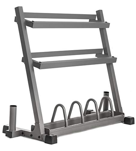 XMark Dumbbell, Weight Plate, Bumper Plate, and Bar Storage, Patented Design, Free Weight Rack, All-in-One Dumbbell Rack