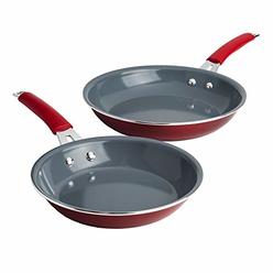 Cooking Light Allure Non-Stick Ceramic Cookware with Silicone Stay Cool Handle, 2 Piece Fry Pan Set, Red