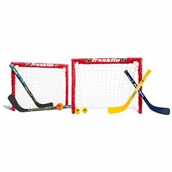 franklin sports kids folding hockey 2 goal set - nhl - street hockey & knee hockey - includes 2 adjustable hockey sticks, 2 kne