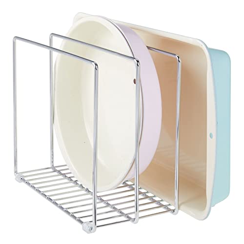 mDesign Metal Wire Organizer Rack for Kitchen Cabinet, Pantry, Shelves - Organizer Holder, 3 Slots for Skillets, Frying Pans, Li