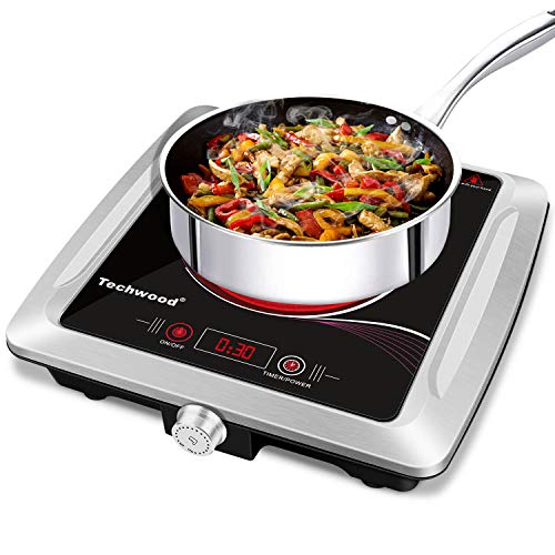 Techwood Hot Plate Electric Stove Single Burner Countertop Infrared Ceramic  Cooktop, 1500W Timer and Touch Control, Portable Com