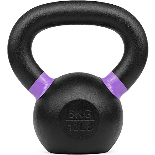 Yes4All Powder Coated Kettlebell Weights with Wide Handles & Flat Bottoms 鈥?6kg/13lbs Cast Iron Kettlebells for Strength, Condit